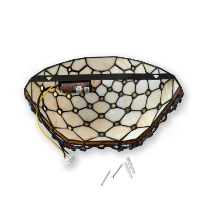 Brilagi - Tiffany-Wandleuchte aus Buntglas, Elfenbein, 1xE14/40W/230V
