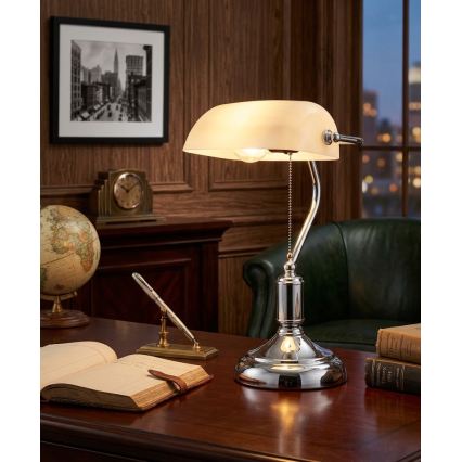 BRILAGI - Tischlampe BANK OFFICE 1xE27/60W/230V glänzender Chrom/Weiß