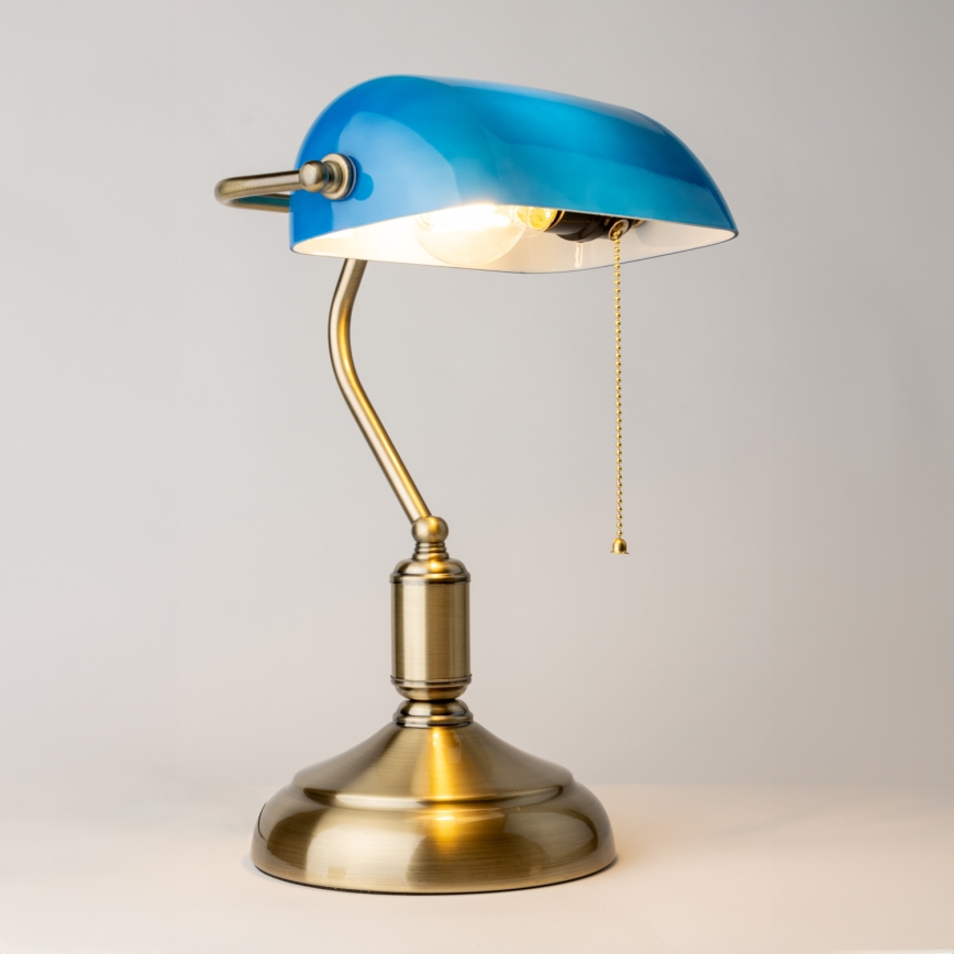 Brilagi - Tischlampe BANK OFFICE 1xE27/60W/230V Messing/Blau