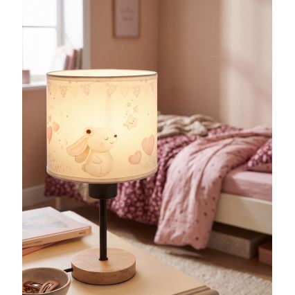 BRILAGI - Kinder-Tischlampe BOBO WOOD 1xE27/25W/230V Eiche/Schwarz/Creme mit Häschenmotiv