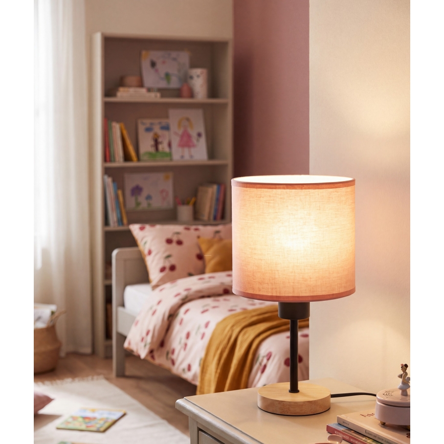 BRILAGI - Kindertischlampe BOBO WOOD 1xE27/25W/230V Eiche/schwarz/rosa