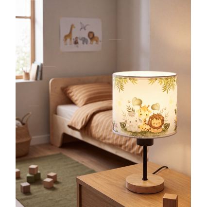 BRILAGI - Kinder-Tischlampe BOBO WOOD 1xE27/25W/230V Eiche/Schwarz/Weiß/Grün/Dschungel