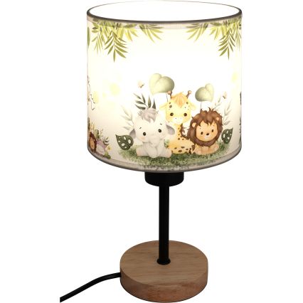 BRILAGI - Kinder-Tischlampe BOBO WOOD 1xE27/25W/230V Eiche/Schwarz/Weiß/Grün/Dschungel