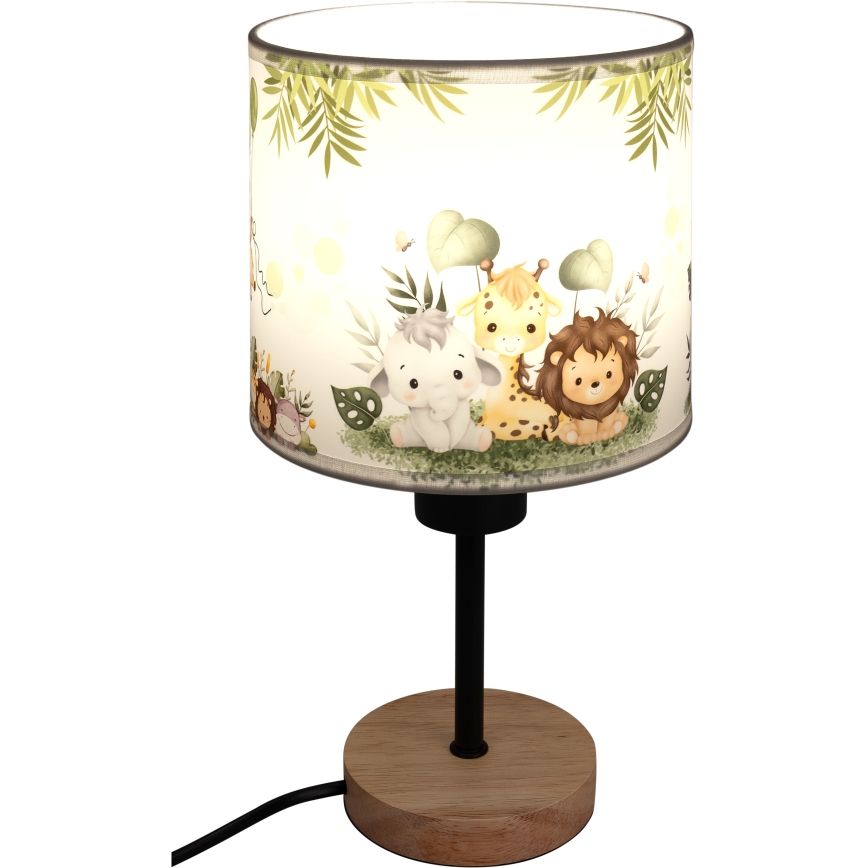 BRILAGI - Kinder-Tischlampe BOBO WOOD 1xE27/25W/230V Eiche/Schwarz/Weiß/Grün/Dschungel