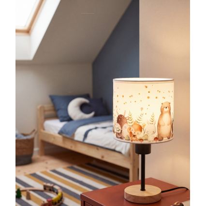 BRILAGI - Kinder-Schreibtischlampe BOBO WOOD 1xE27/25W/230V Eiche/Schwarz/Weiß/Tiermotive