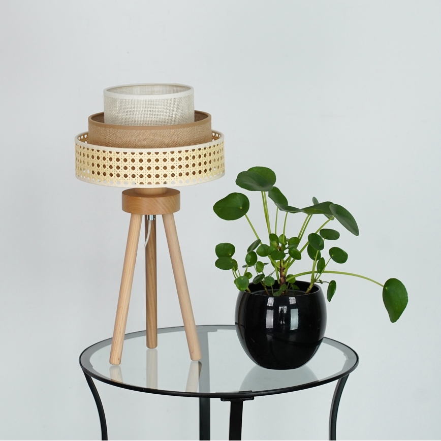 Brilagi - Tischlampe CEDAR LUNETA 1xE27/15W/230V Rattan/Braun/Creme