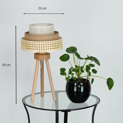 Brilagi - Tischlampe CEDAR LUNETA 1xE27/15W/230V Rattan/Braun/Creme