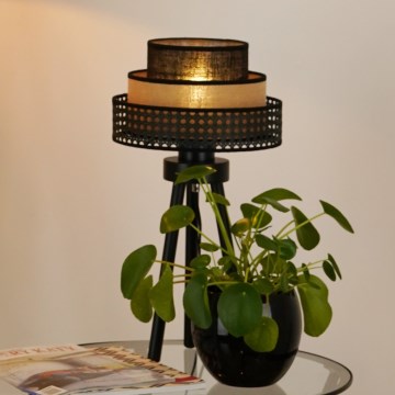 Brilagi - Tischlampe DAKOTA LUNETA 1xE27/15W/230V schwarz/Rattan