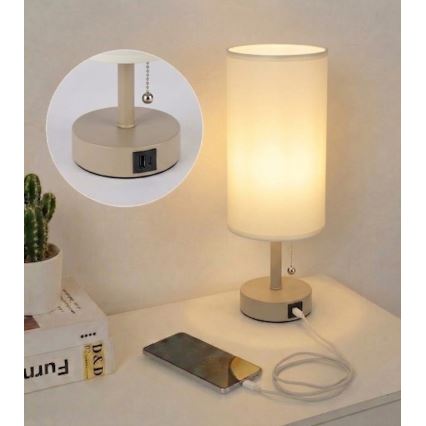 Brilagi - Tischlampe mit USB-Anschluss TABLON 1xE27/25W/230V beige/creme