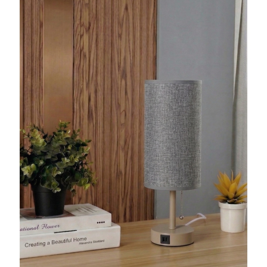 Brilagi - Tischlampe mit USB-Anschluss TABLON 1xE27/25W/230V beige/grau