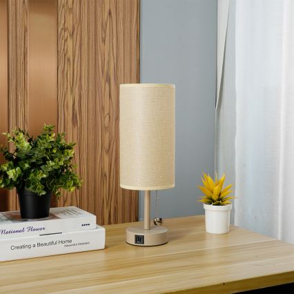 Brilagi - Tischlampe mit USB-Anschluss TABLON 1xE27/25W/230V beige