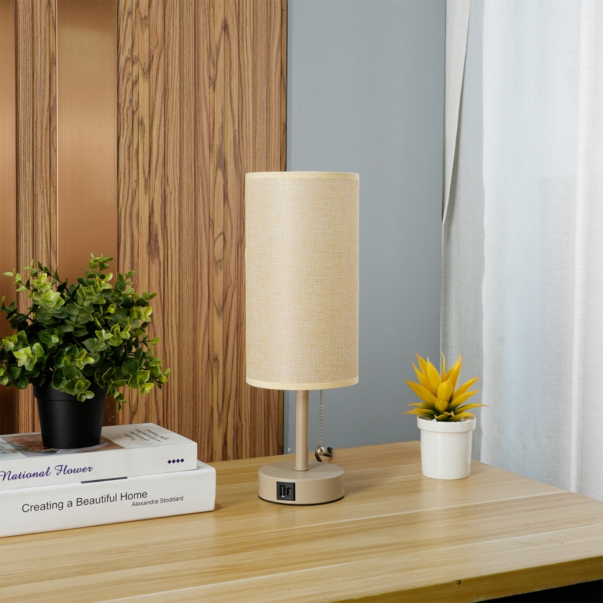 Brilagi - Tischlampe mit USB-Anschluss TABLON 1xE27/25W/230V beige