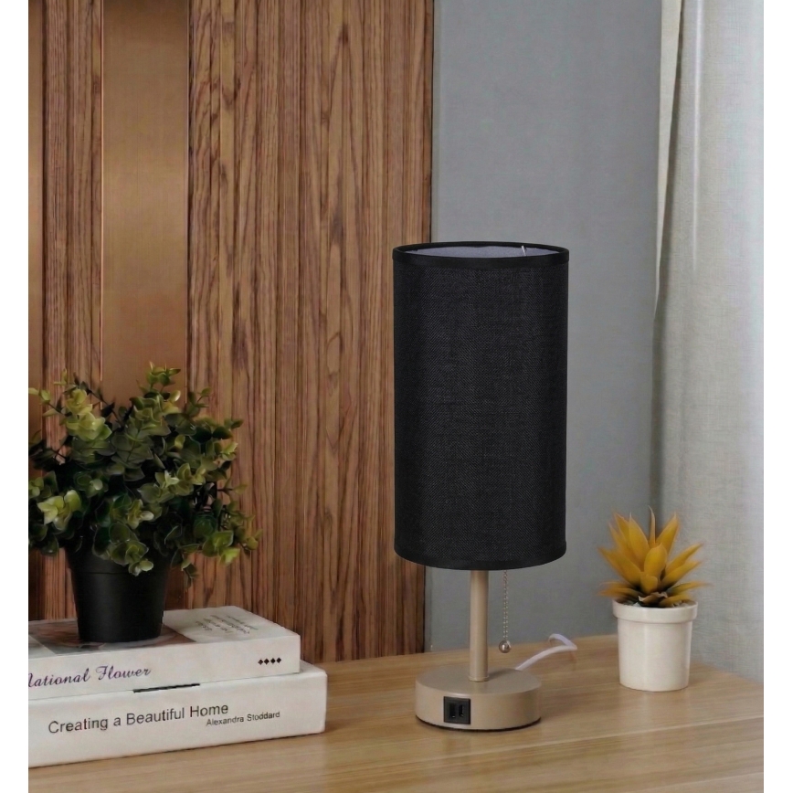 Brilagi - Tischlampe mit USB-Anschluss TABLON 1xE27/25W/230V beige/schwarz