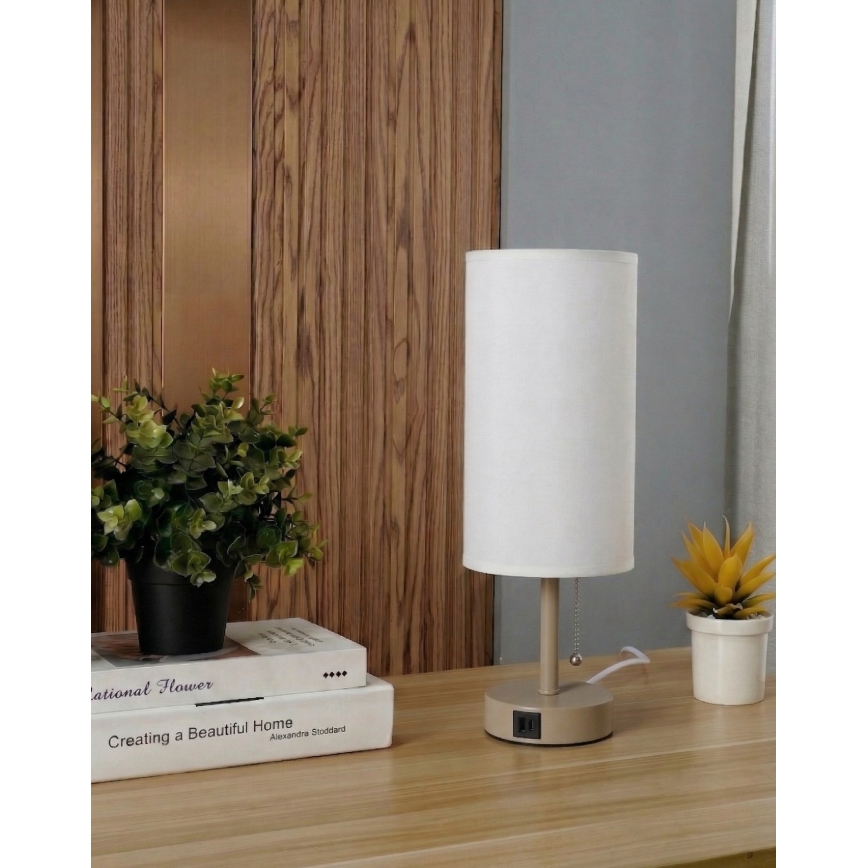 Brilagi - Tischlampe mit USB-Anschluss TABLON 1xE27/25W/230V beige/weiß