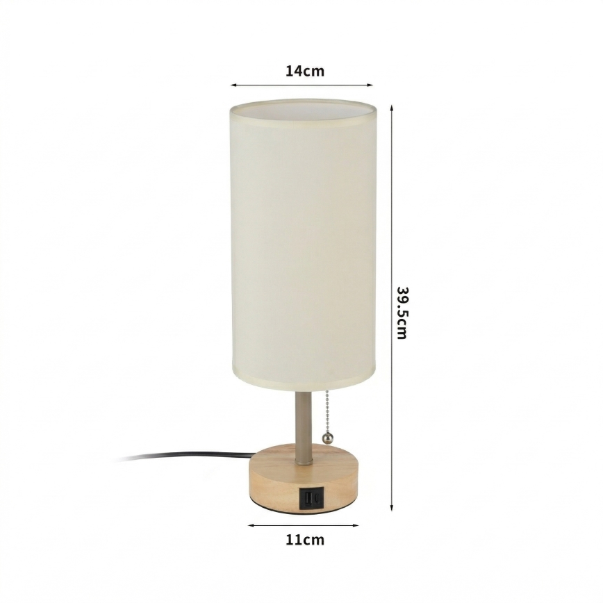 Brilagi - Tischlampe mit USB-Anschluss TABLON 1xE27/25W/230V Eiche/Beige/Creme