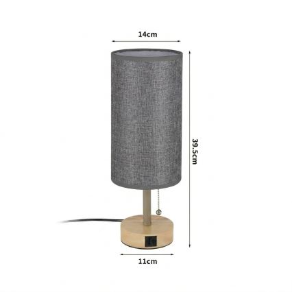 Brilagi - Tischlampe mit USB-Anschluss TABLON 1xE27/25W/230V Eiche/beige/grau