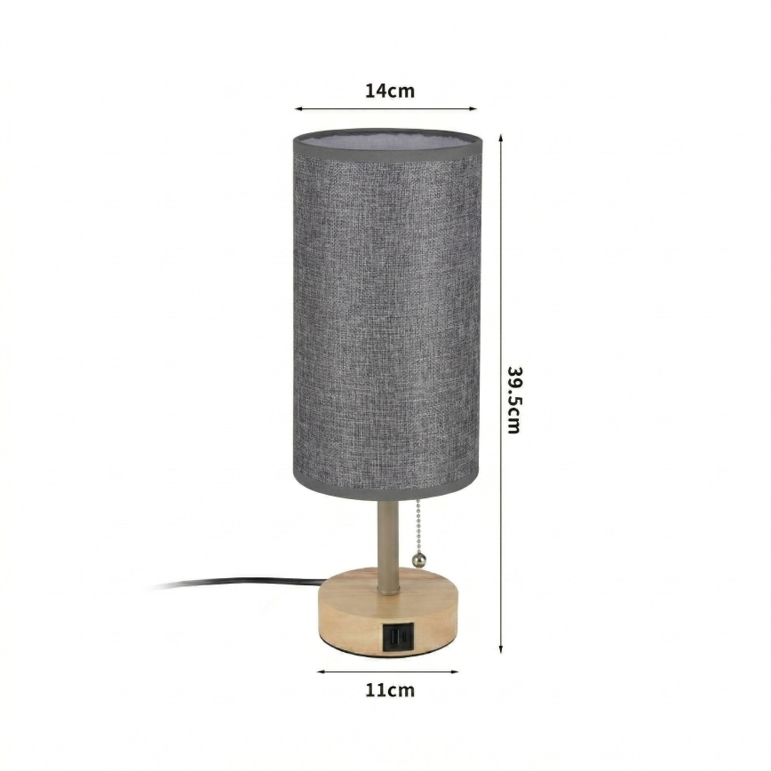 Brilagi - Tischlampe mit USB-Anschluss TABLON 1xE27/25W/230V Eiche/beige/grau