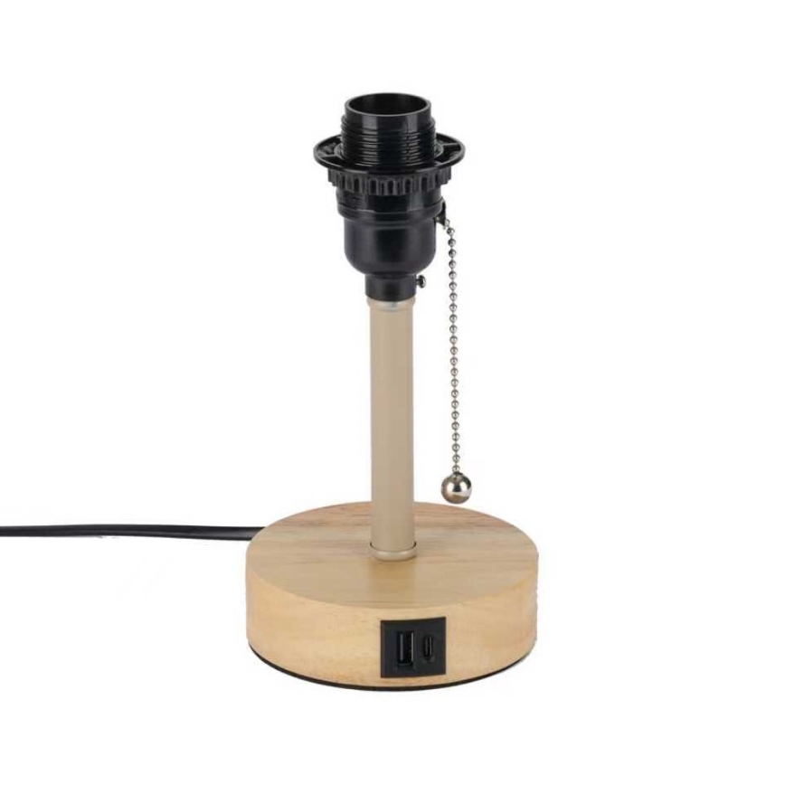 Brilagi - Tischlampe mit USB-Anschluss TABLON 1xE27/25W/230V Eiche/Beige/Schwarz