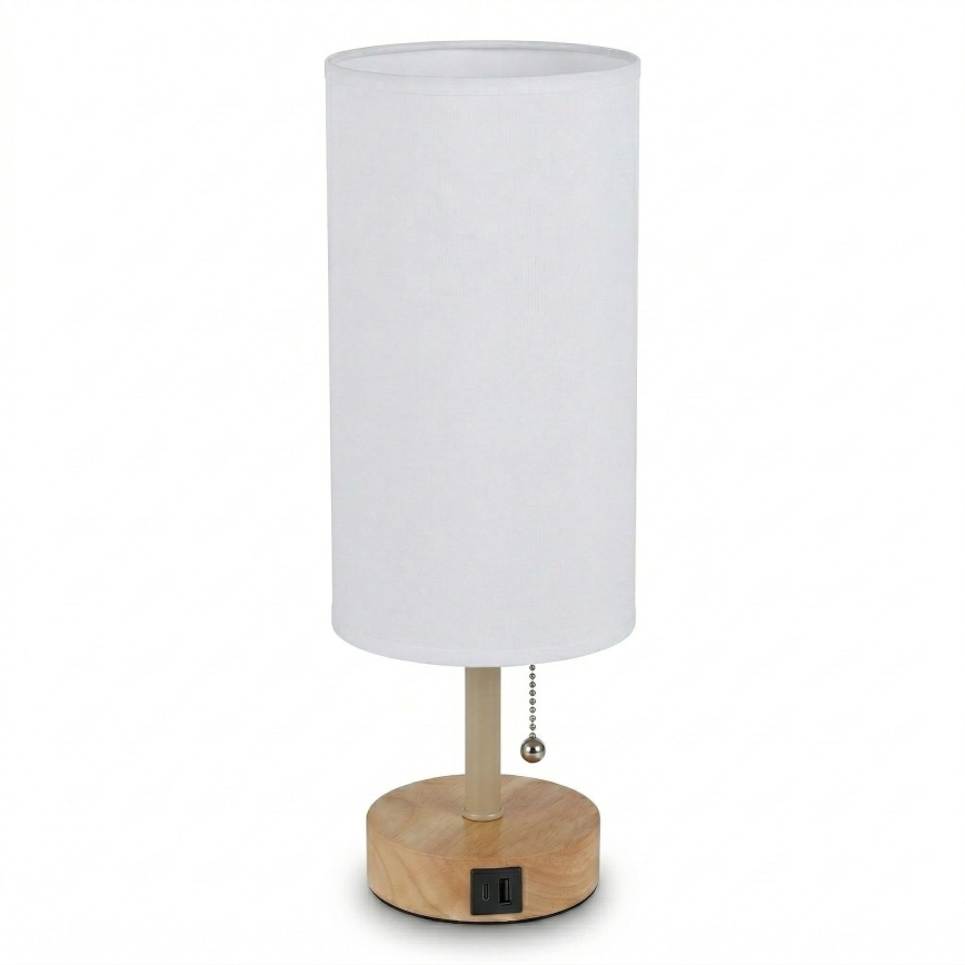 Brilagi - Tischlampe mit USB-Anschluss TABLON 1xE27/25W/230V Eiche/beige/weiß