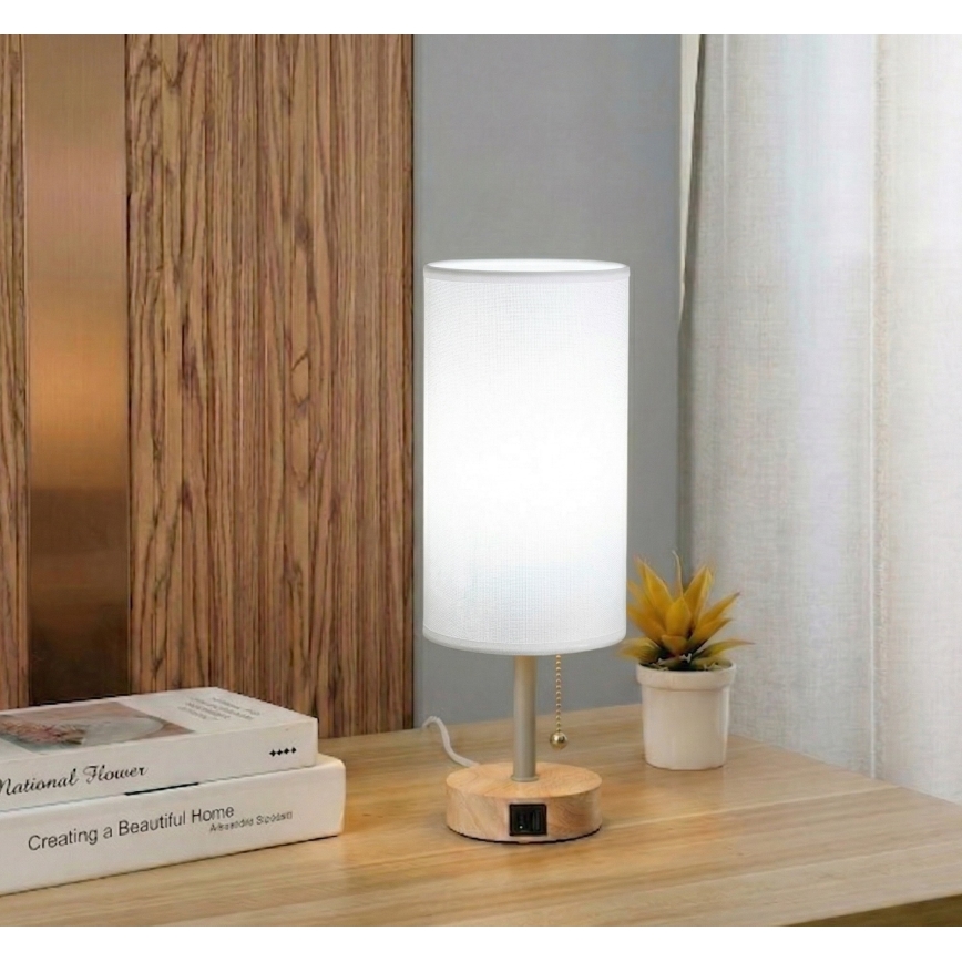 Brilagi - Tischlampe mit USB-Anschluss TABLON 1xE27/25W/230V Eiche/beige/weiß