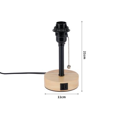Brilagi - Tischlampe mit USB-Anschluss TABLON 1xE27/25W/230V Eiche/schwarz