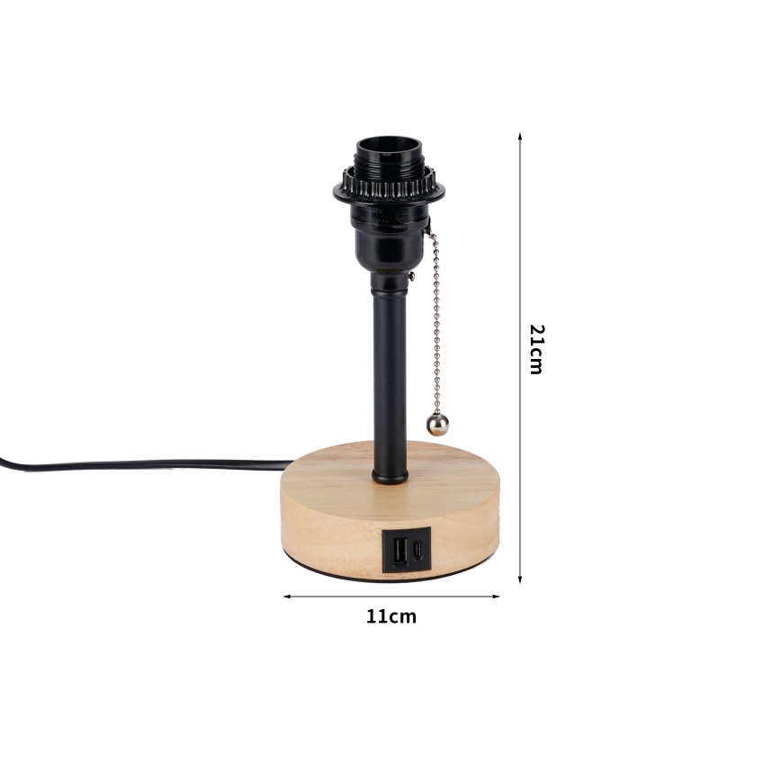 Brilagi - Tischlampe mit USB-Anschluss TABLON 1xE27/25W/230V Eiche/schwarz