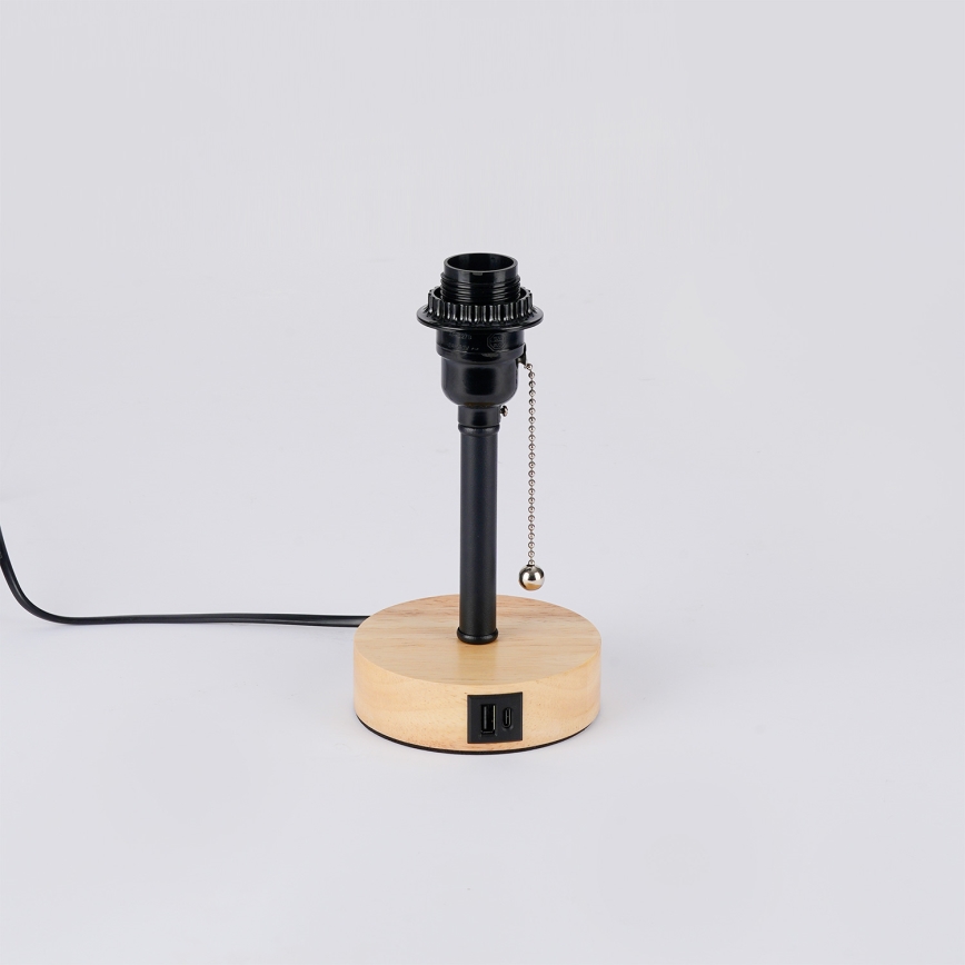 Brilagi - Tischlampe mit USB-Anschluss TABLON 1xE27/25W/230V Eiche/schwarz