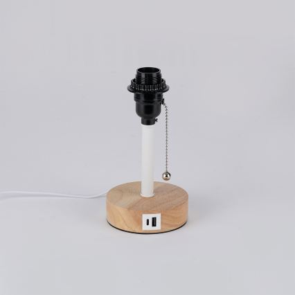 Brilagi - Tischlampe mit USB-Anschluss TABLON 1xE27/25W/230V Eiche/Weiß/Grau