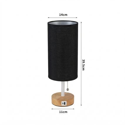 Brilagi - Tischlampe mit USB-Anschluss TABLON 1xE27/25W/230V Eiche/Weiß/Schwarz