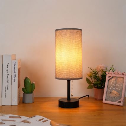 Brilagi - Tischlampe mit USB-Anschluss TABLON 1xE27/25W/230V schwarz/grau