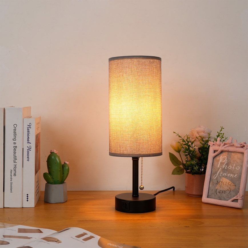 Brilagi - Tischlampe mit USB-Anschluss TABLON 1xE27/25W/230V schwarz/grau