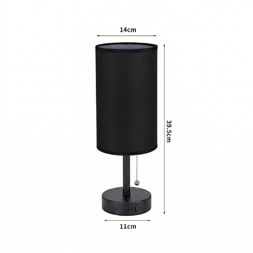 Brilagi - Tischlampe mit USB-Anschluss TABLON 1xE27/25W/230V schwarz