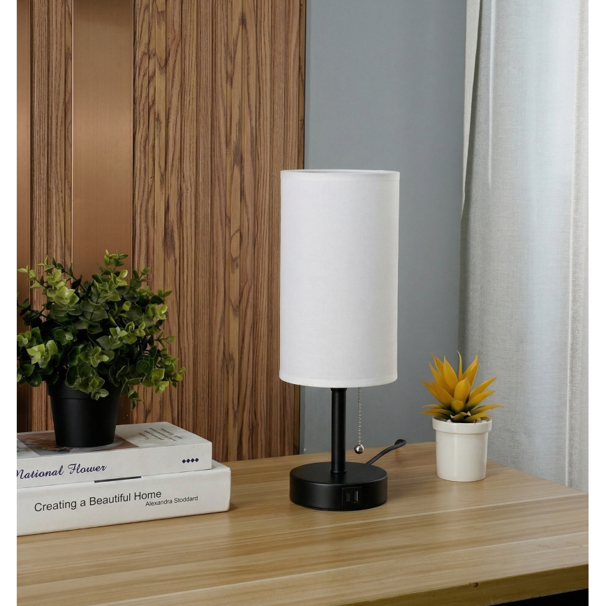 Brilagi - Tischlampe mit USB-Anschluss TABLON 1xE27/25W/230V schwarz/weiß