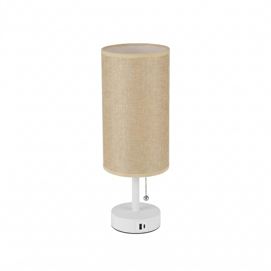Brilagi - Tischlampe mit USB-Anschluss TABLON 1xE27/25W/230V weiß/beige