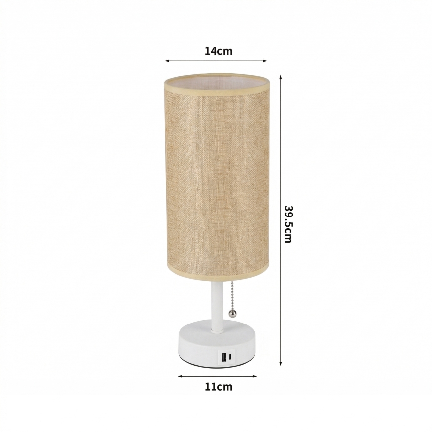 Brilagi - Tischlampe mit USB-Anschluss TABLON 1xE27/25W/230V weiß/beige