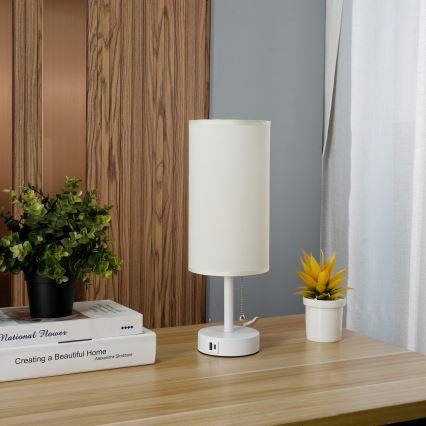 Brilagi - Tischlampe mit USB-Anschluss TABLON 1xE27/25W/230V weiß/creme