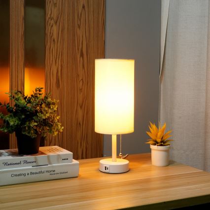 Brilagi - Tischlampe mit USB-Anschluss TABLON 1xE27/25W/230V weiß/creme