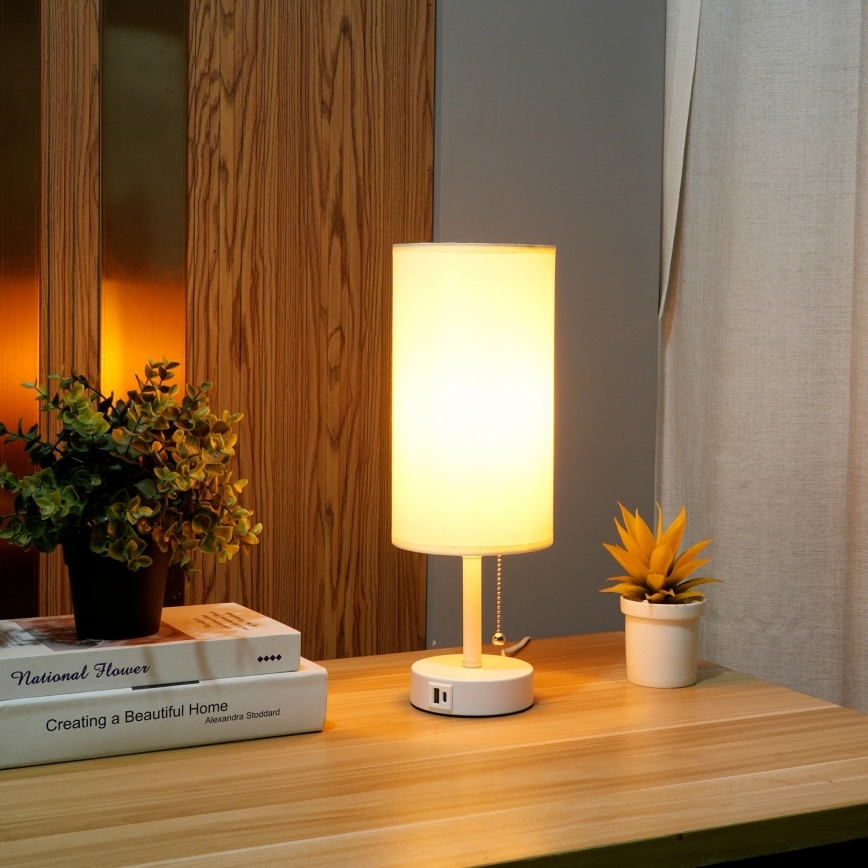 Brilagi - Tischlampe mit USB-Anschluss TABLON 1xE27/25W/230V weiß/creme