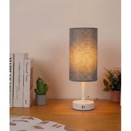 Brilagi - Tischlampe mit USB-Anschluss TABLON 1xE27/25W/230V weiß/grau
