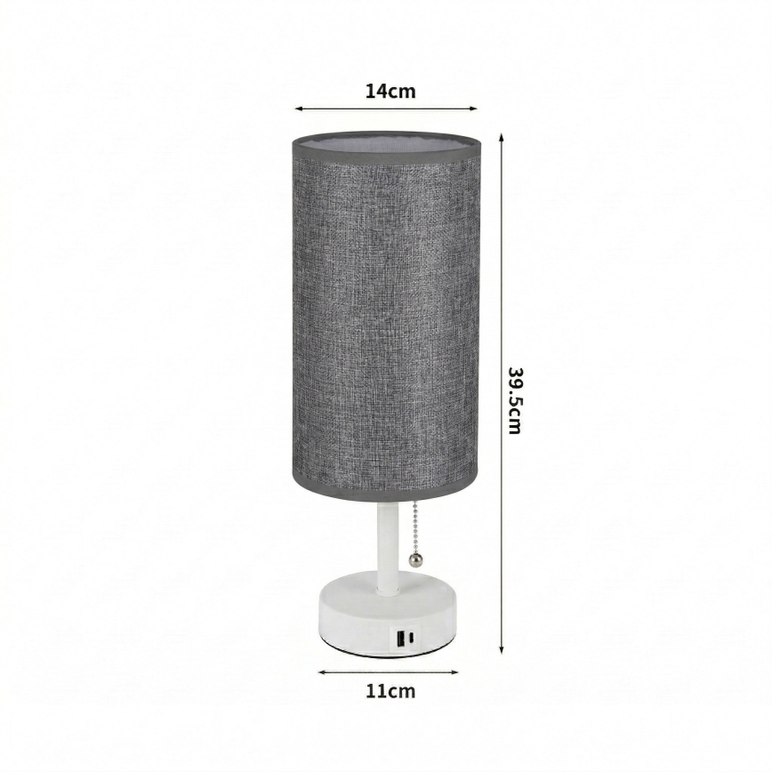 Brilagi - Tischlampe mit USB-Anschluss TABLON 1xE27/25W/230V weiß/grau