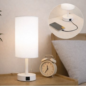 Brilagi - Tischlampe mit USB-Anschluss TABLON 1xE27/25W/230V weiß