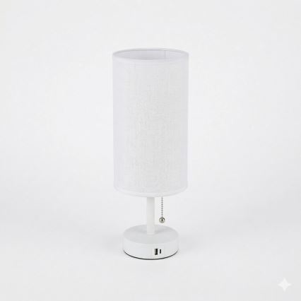 Brilagi - Tischlampe mit USB-Anschluss TABLON 1xE27/25W/230V weiß