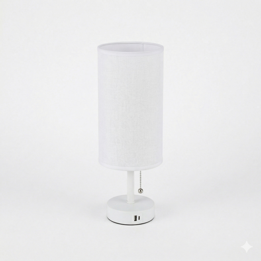Brilagi - Tischlampe mit USB-Anschluss TABLON 1xE27/25W/230V weiß