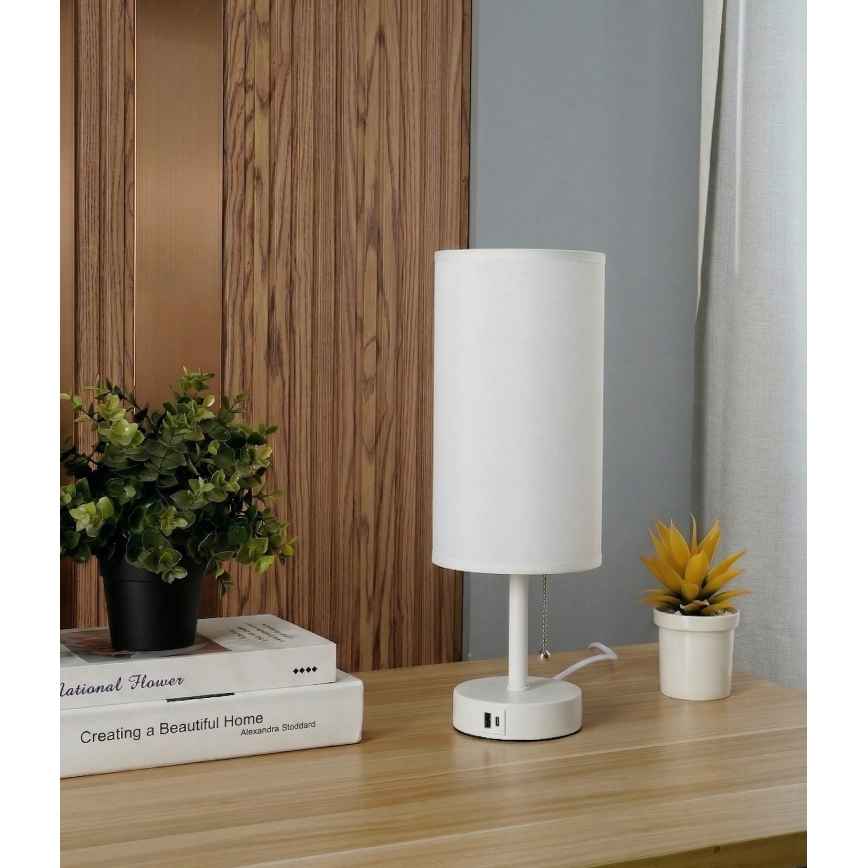 Brilagi - Tischlampe mit USB-Anschluss TABLON 1xE27/25W/230V weiß