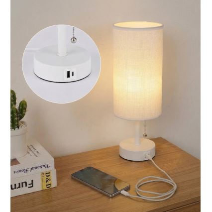 Brilagi - Tischlampe mit USB-Anschluss TABLON 1xE27/25W/230V weiß