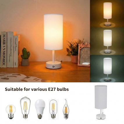 Brilagi - Tischlampe mit USB-Anschluss TABLON 1xE27/25W/230V weiß