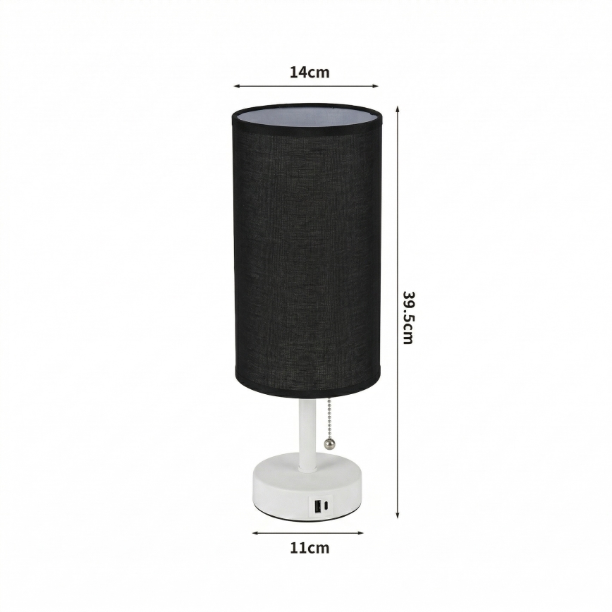 Brilagi - Tischlampe mit USB-Anschluss TABLON 1xE27/25W/230V weiß/schwarz