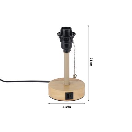 Brilagi - Tischlampe mit USB‑Anschluss TABLON 1xE27/25W/230V Eiche/beige