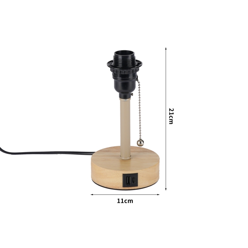 Brilagi - Tischlampe mit USB‑Anschluss TABLON 1xE27/25W/230V Eiche/beige