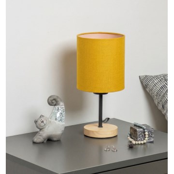 Brilagi - Tischlampe NUBILA WOOD 1xE27/25W/230V Eiche/schwarz/gelb